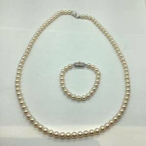 【22235】ミキモト MIKIMOTO パール ネックレス ブレスレット 2点セット シルバー レディース アクセサリー 二次流通品