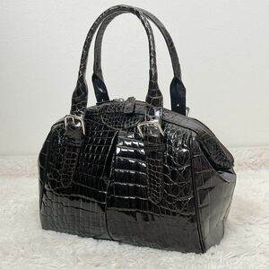 三京商会 現行販売品 クロコダイル ハンドバッグ シャイニング加工 ワニ genuine crocodile shining エキゾチックレザー ダークブラウン