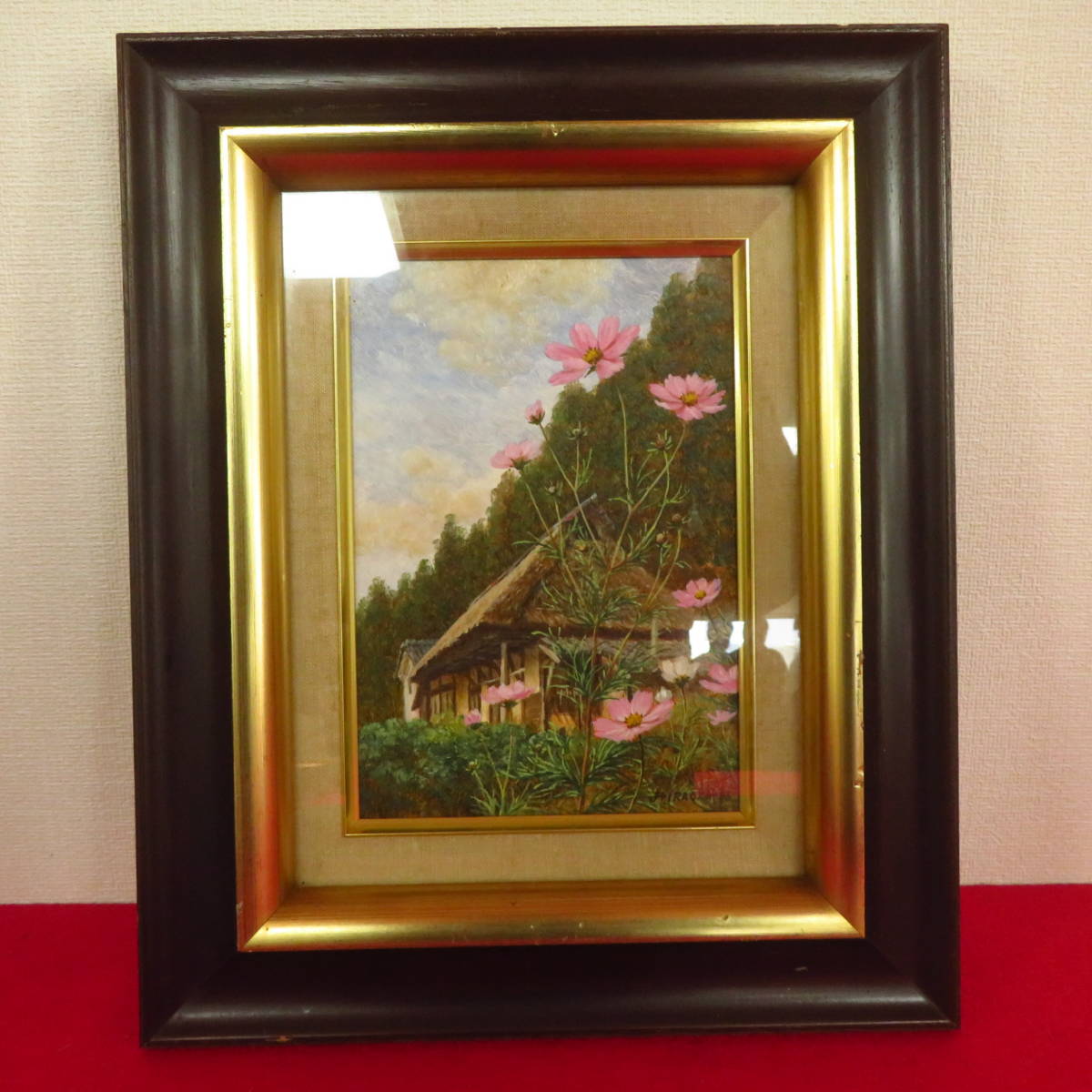 Authenticity Guaranteed Art Work [Autumn Cherry Blossom Cosmos / Hiroshi Hiraoka] Hand-painted Landscape Painting Oil Painting Painting Fine Art Work Framed Antique Antique Art Width 31.3 x Height 38.3, painting, oil painting, Nature, Landscape painting