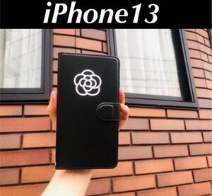 iPhone13ケース　手帳型ケース　おしやれ　カメリア　メンズ　レディース　ブラック　手帳型 手帳型スマホケース 手帳型ケース 保護カバー