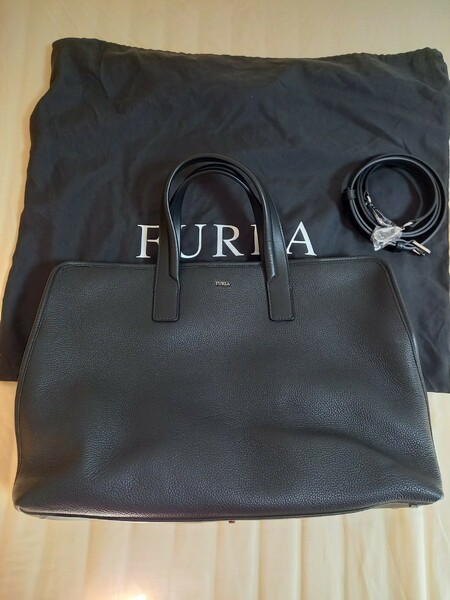 FURLA フルラ ビジネスバッグ 牛革 A4サイズ収納可能 2WAY ショルダーバッグ シボ革 シュリンクレザー ユニセックス 男女　美品