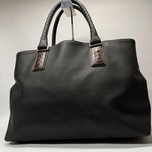 1円【高級品】Bottega Veneta ボッテガヴェネタ マルコポーロ 大容量 トートバッグ ブラック 黒 PVC レザー メンズ A4収納