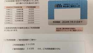 【匿名配送】三越伊勢丹　株主優待カード　10%割引　利用限度額200万円