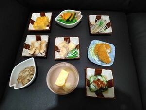 ☆食品サンプル　実物大　付きだし 小鉢 いろいろまとめて ④　卵焼き・ヒレカツ・酢の物等☆