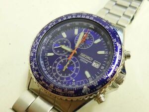 O512-S3-12713◎ SEIKO セイコー 7T92-0CF0 クロノグラフ 100M防水 パイロット 青文字盤 クオーツ 腕時計 メンズ 現状品①◎