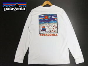 ■patagonia■長袖Tシャツ 白 Sサイズ（大きめ） バックプリント 胸ロゴ ロンT パタゴニア