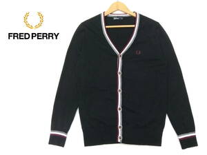 ■FRED PERRY■カーディガン 黒 Mサイズ ライン入り フレッドペリー