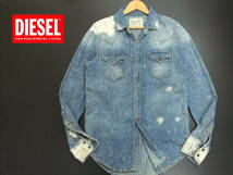 ■DIESEL■デニム地長袖ウェスタンシャツ Sサイズ ブリーチ加工 グランジ ダメージ ディーゼル_画像1