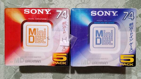 H 日本製 MD for WALKMAN ミニディスク SONY カラーコーディネート 74分 10枚セット（ 5枚入り×2PACK PEARL ORANGE&PEARL BLUE) 未開封