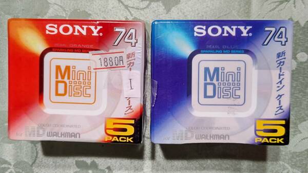 I 日本製 MD for WALKMAN ミニディスク SONY カラーコーディネート 74分 10枚セット（ 5枚入り×2PACK PEARL ORANGE&PEARL BLUE) 未開封