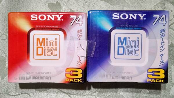 K 日本製 MD for WALKMAN ミニディスク SONY カラーコーディネート 74分 6枚セット（ 3枚入り×2PACK PEARL ORANGE&PEARL BLUE) 未開封