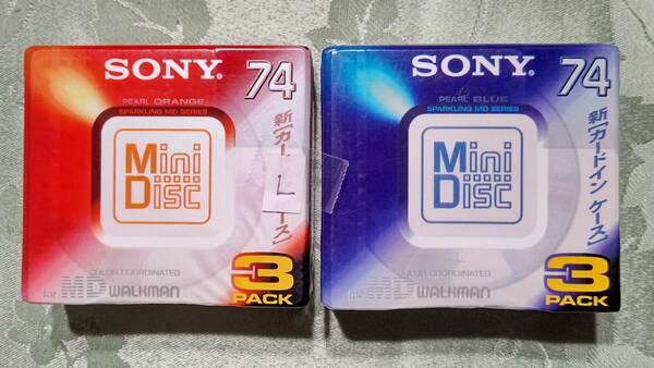 L 日本製 MD for WALKMAN ミニディスク SONY カラーコーディネート 74分 6枚セット（ 3枚入り×2PACK PEARL ORANGE&PEARL BLUE) 未開封