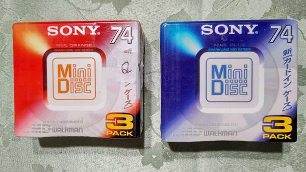 Q 日本製 MD for WALKMAN ミニディスク SONY カラーコーディネート 74分 6枚セット（ 3枚入り×2PACK PEARL ORANGE&PEARL BLUE) 未開封