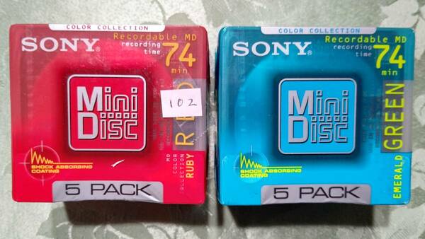 102 日本製 MD ミニディスク SONY ソニー カラーコレクション 74分 10枚セット（EMERALD GREEN 5枚パック & RUBY RED 5枚パック ）未開封