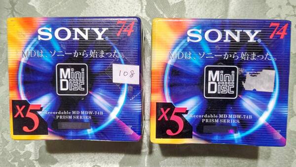 108 日本製 MD ミニディスク SONY ソニー PRISM SERIES 74分 10枚セット（RECORDABLE MD 5MDW-74B 5枚パック×２ ）未開封