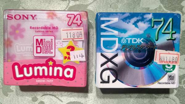 114 日本製 MD ミニディスク SONY Lumina 74 3枚 & TDK MDXG 74 3枚 合計6枚セット 未開封