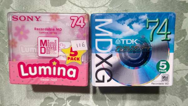 116 日本製 MD ミニディスク SONY Lumina 74 5枚 & TDK MDXG 74 5枚 合計10枚セット 未開封