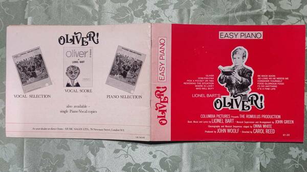ヴィンテージ 1974年頃 英国製 ピアノ伴奏 ミュージカル楽譜 EASY PIANO LIONEL BART'S OLIVER オリバー MUSIC SALES LTD.,