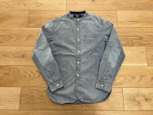 RRL REPAIRED STRIPE BAND COLLAR SHIRT ストライプ バンドカラー シャツ 当て布 リペア ダメージダブルアールエル