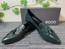 2254-01★◇美品◇ecco エコー SHAPE POINTY BALLERINA レディース24.5センチ／フラットパンプス／バレエシューズ／ダークグリーン★_画像1