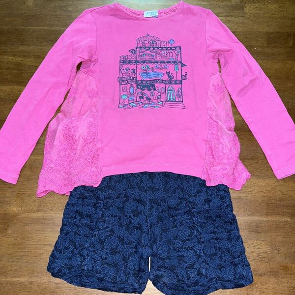 【ANNA SUI mini／アナスイミニ】長袖カットソー　長袖Tシャツ　ショートパンツ　短パン　２枚セット　140㎝　中古