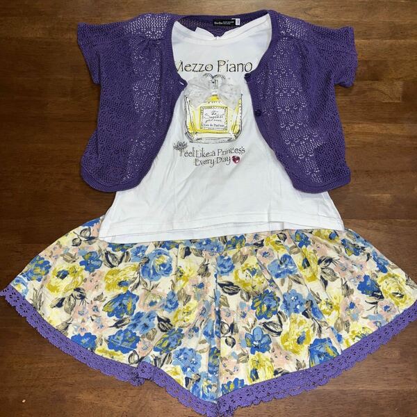 【ANNA SUI mini/アナスイミニ】ショートパンツ 140㎝【mezzo piano/メゾピアノ】タンクトップ 130㎝【BeBe/べべ】3枚セット 中古