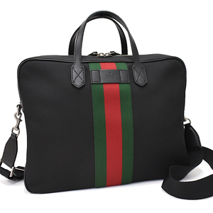 新品同様 グッチ ブリーフケース ビジネスバッグ 630922 テクノキャンバス ブラック ウェブ ストライプ GUCCI