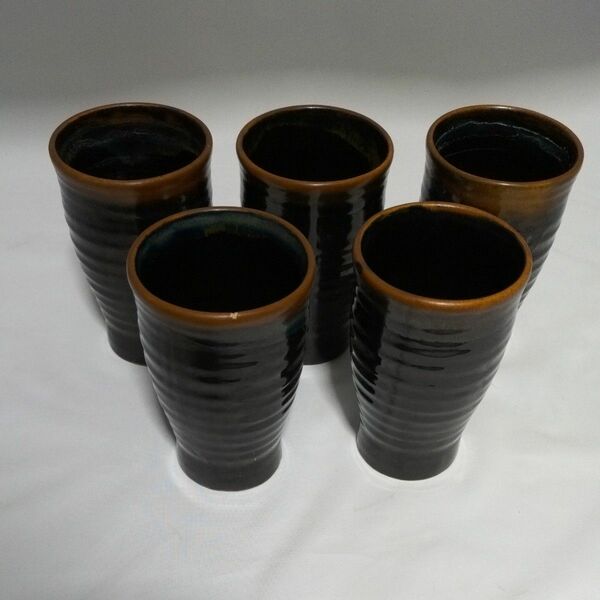 黒釉ビアマグ5客組　 陶器　値引きNG