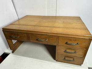 * collector worth seeing!! Showa Retro antique writing desk Brown wooden Vintage study desk display stylish drawer 5 ream old furniture S011343