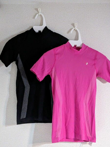 2枚セットメンズSサイズ コンプレッション 半袖Tシャツ 黒&ピンク色 BODYMAKERボディメーカー