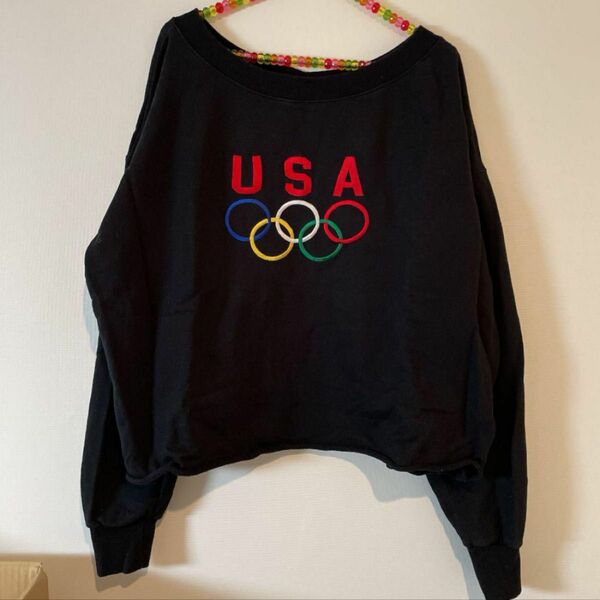 STYLE NANDA スウェット トレーナー スタイルナンダ 韓国 オリンピック 五輪 刺繍 USA 黒 ブラック 長袖