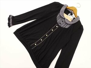 新品タグ付 r.p.s 長袖デザインネック ニットパールティペット付きレイヤープルオーバー M ブラック 【メール便可】