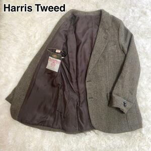 美品　ハリスツイード Harris Tweed テーラードジャケット くるみボタン ヘリンボーン ウール グレー グリーン カーキ