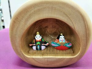 雛祭り　天然木　木彫豆雛　親王飾り　台付き　中古　60サイズ