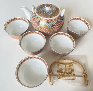 保管品未使用前畑陶器庫山窯献上手金彩土瓶茶器5客蓋ナシ超プレミア逸品