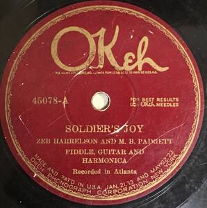 ZEB HARRELSON AND M.B. PADGETT OKEH Soldier’s Joy/ Finger Ring