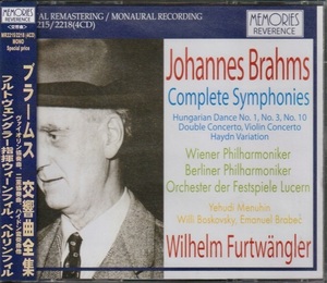 WILHELM FURTWANGLER - BRAHMS; COMPLETE SYMPHONIES, HUNGARIAN DANCE MEMORIES 4CD