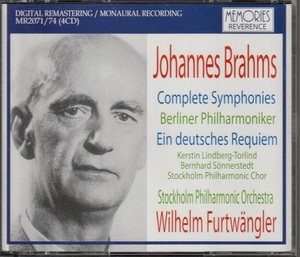 WILHELM FURTWANGLER - BRAHMS; COMPLETE SYMPHONIES, EIN DEUTSCHES REQUIEM 4CD