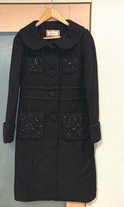 Lois CRAYON ロイスクレヨン　ビジュー付きデザイン　コート　黒　ブラック ロングコート