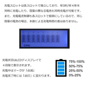 iieco リフレッシュ機能付き 8本対応充電器 ZN827C 充電池 単3 単4 等にも対応 コード 06632の画像2