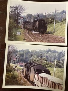 昭和鉄道写真：八高線金子駅のD51 154[高崎第一区]牽引貨物列車.ほか/2景。昭和44年8月14日撮影。8.2×11.4㎝。