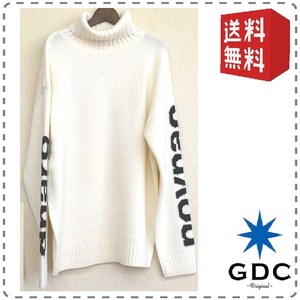 GDC ジーディーシー ハイネックセーター 両袖プリント 厚手ローゲージニット ホワイト 白 メンズMサイズ 本州送料無料 A172