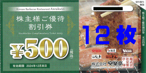 安楽亭株主優待券 500円×8枚（有効期限：2024年12月末日）+ 20％割引券2枚（有効期限：2024年6月末日)