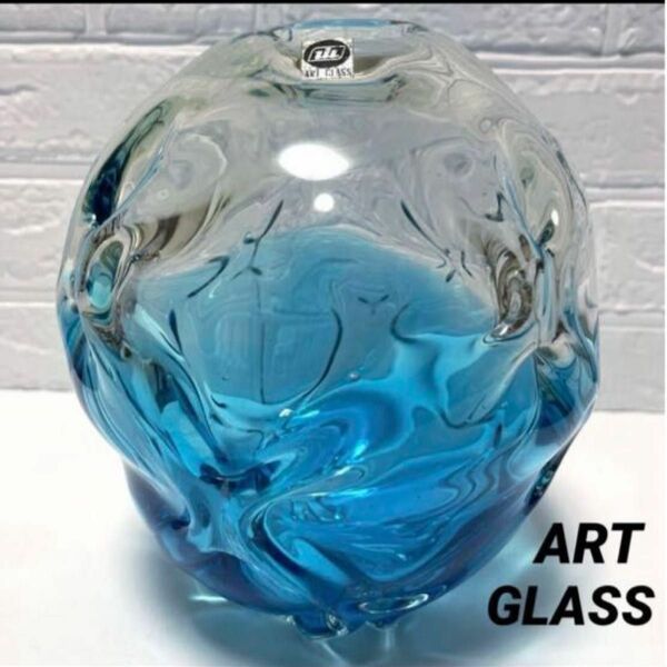 ART GLASS ガラス　花瓶　ブルー　フラワーベース オブジェ インテリア ガラス 花器