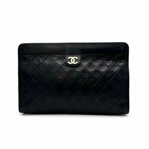 1円 美品 CHANEL シャネル マトラッセ ココマークラムスキンクラッチ バッグ dD0131N