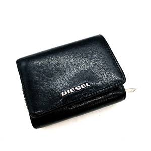 【美品】DIESEL ディーゼル 三つ折りコンパクト財布 ブラック