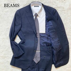 【極美品】BEAMS ビームスエフ スーツ ストライプ ネイビー 紺 濃紺 93