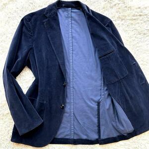 LARDINI ★高級 イタリア製★ Lサイズ ベロア ベルベット テーラードジャケット ラルディーニ ブレザー ITALY 紺 ネイビー ４８ メンズ