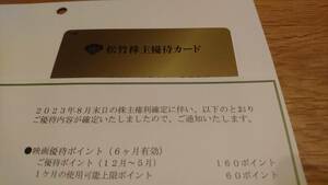 ★匿名配送★松竹 株主優待カード 160ポイント（女性名義）2024年5月まで ★返却不要★【最新】★送料無料★