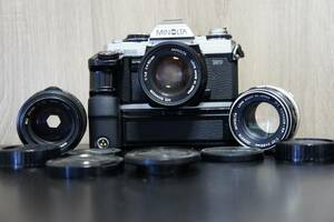 ミノルタ Minolta X-700 MPS シルバー Motor Drive 1付き　その他レンズ３本セット